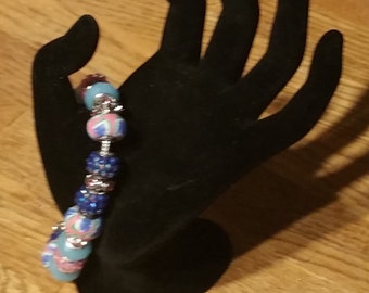 Pink and Blue Murano/Lampwork Bead Bracelet