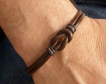 Celtic Bracelet, Unisex Bracelet, Mens Brown Leather Bracelet, Celtic Leather Bracelet, Copper Bracelet for Men, Brown Leather Bracelet
