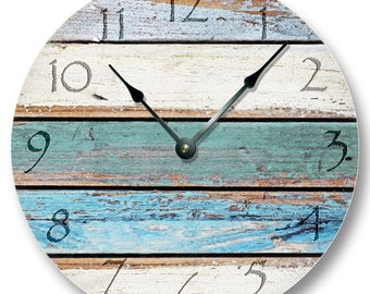 WEATHERED BEACHY BOARDS Wall Clock - Rustic Clock - Large 10.5" Wall Clock - Round Wall Clock - Barn Clock - Cabin Country Decor