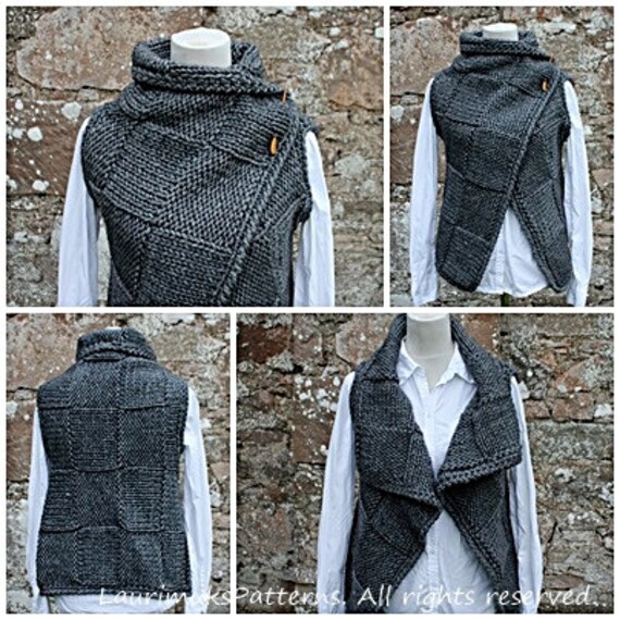 Knitting PATTERN-Big square wrap, womens sleeveless jacket ...