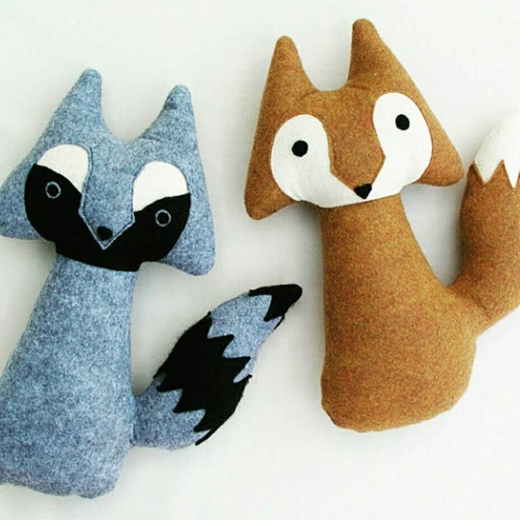 Fox and Raccoon Stuffed Animal Pair Woodland Creature