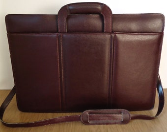 Vintage Oxblood Leather Briefcase / Heritage burgundy red brown cordovan shoulder bag / men's attache case