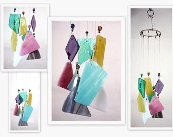 Wind Chime, Stained Glass Chime, Glass Windchime, Multi Color, Garden Decor, Home Decor