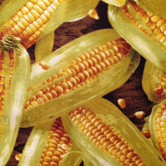 Farmer's Market Corn on the Cob Print on Brown Background Quilt Fabric by RJR Fabrics from