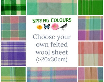 Felted wool blanket pieces / Felted wool fabric / Wool felt - Vintage wool felt blanket for CRAFT - woven felt - Spring colours Australia