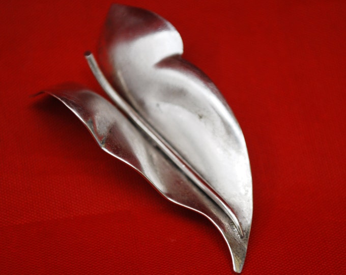 Sterling Leaf Brooch -Signed CA Carl-Art - Silver leaves pin