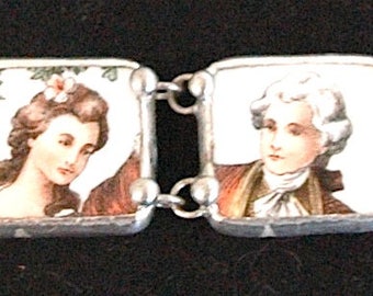 Vintage Broken China Bracelet - "English Gentleman and Lady-in-Waiting"