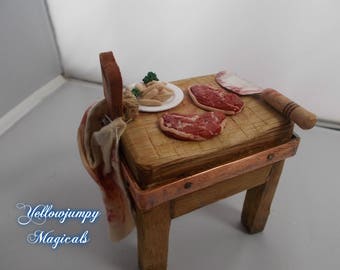 1/12th dollhouse miniature HANDMADE old Butchers block