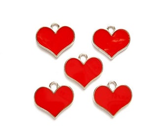 5 Red Enameled Heart Charms - 21-30-4