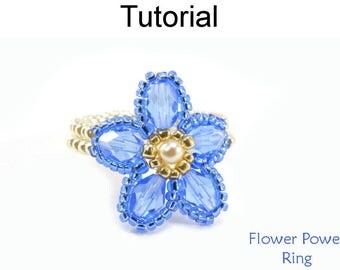 Beading Pattern Tutorial - Beaded Flower Ring - Beadweaving - Simple Bead Patterns - Flower Power Ring #24684
