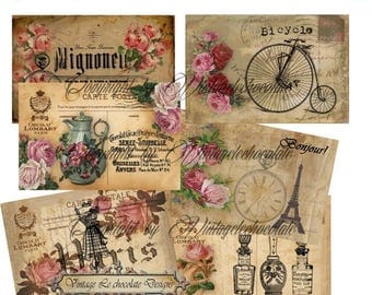 ON SALE Digital Vintage Paper Postcards, Digital Paper, Vintage Paper Ephemera Postcard, Cards and Tags Labels Background Paper. No. 700