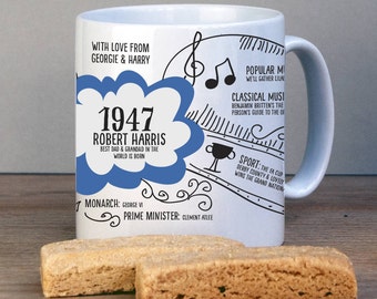 Personalised 1947 Birthday Mug For 70th Birthday-1947 Birthday Gift-Personalised Birthday Gift-70th Gift-Tea Lover-Gift for Grandparents