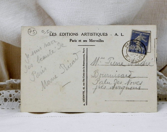 Antique French Colored Black and White Postcard, Notre Dame de Paris, French Country Decor, Vintage, Parisian Retro Interior, Provencal