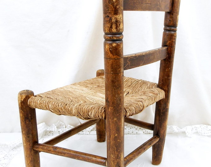 Antique French Small Wooden with Straw Seat Chair, Child Seat, Child's Furniture, Kids, Bedroom, Dolls, House, French Country Decor, Retro Antique French Small Wooden with Straw Seat Chair, Child Seat, Child's Furniture, Kids, Bedroom, Dolls, House, French Country Decor, Retro
