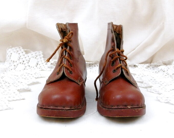 Antique French Traditional Unused Child's Leather and Wooden Shoes "Galoche", French Country Decor, Kitchen, Shabby, Cottage, Chic, Clogs