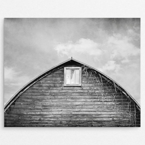 Items similar to Black and White Abandoned Barn Wall Art, Gray