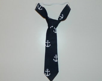 Navy with White Anchors Adjustable Neck Tie or Bow-Tie: 0-18 Months, 2T-4T, 5T/6T, 7/8