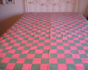 Vintage Pink & Green Squares Quilt Top