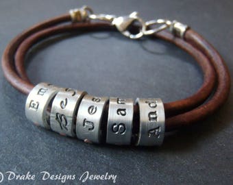 Father's Day custom name leather bracelet with Kids names or birthdate personalized bracelet for men or women