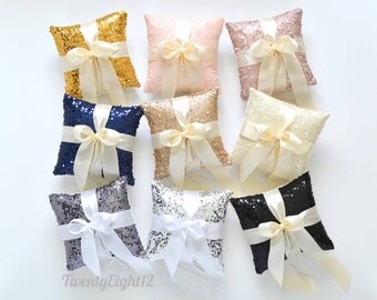 Ring Bearer Pillow - Sequin with Satin Bow - 8" Sequin Ring Bearer Pillow, Wedding Ring Bearer, Flower Girl Basket, Ring Pillow
