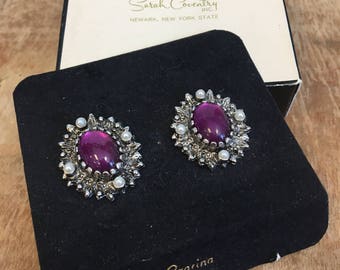 Vintage Sarah Coventry 1970's Czarina 7404 Purple Moonstone Clip on Earrings