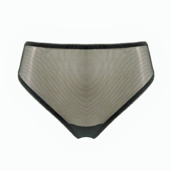 black animal sheer mesh elastic waist panties vacuum