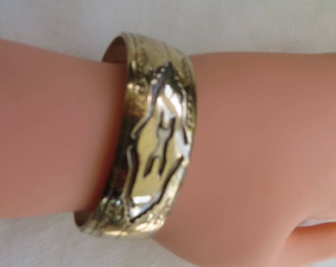 Navajo Cuff Bracelet, Gold Plated Sterling Silver, Signed John Mike, Vintage Navajo Jewelry