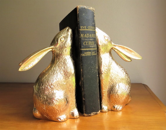 Vintage Brass Rabbit Bookends Brass Bookends Gold Bunny Book