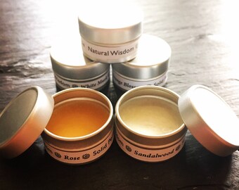 Solid Perfume SAMPLE by Natural Wisdom. Vegan, Natural, Alcohol free. No synthetic ingredients.