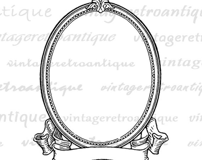 Printable Image Elegant Oval Frame and Scroll Banner Digital Image Blank Ornate Design Graphic Download Antique Clip Art HQ 300dpi No.3692