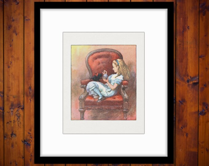 Printable Alice and Kitten in Chair Alice in Wonderland Digital Image Graphic Download Vintage Clip Art Jpg Png Eps HQ 300dpi No.2807