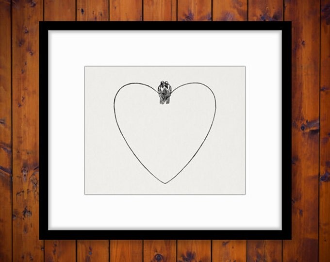 Printable Image Two Birds on Heart Romance Love Digital Download Graphic Vintage Clip Art Jpg Png Eps HQ 300dpi No.1737