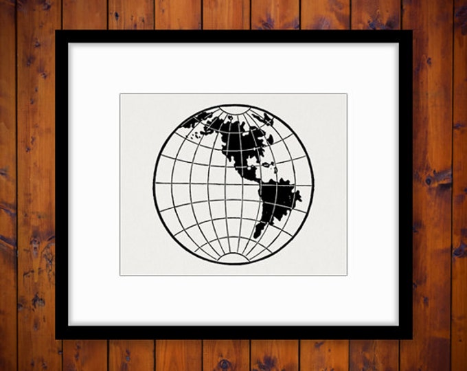 Earth Globe Printable Graphic Digital Antique World Planet Download Image Vintage Clip Art Jpg Png Eps HQ 300dpi No.3501