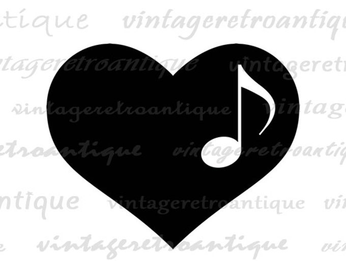 Music Note Heart Image Digital Download Printable Musical Heart Graphic Vintage Clip Art HQ 300dpi No.3983