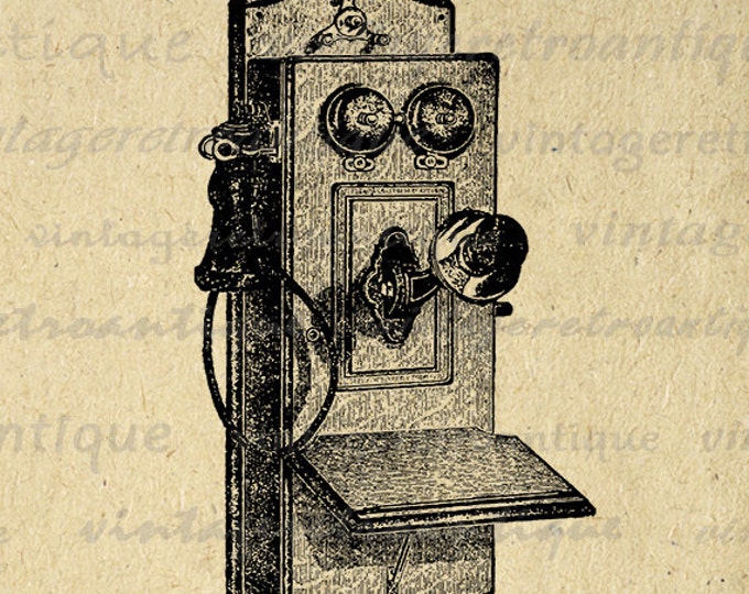 Antique Telephone Digital Printable Image Old Phone Graphic Illustration Download Jpg Png Eps HQ 300dpi No.1551