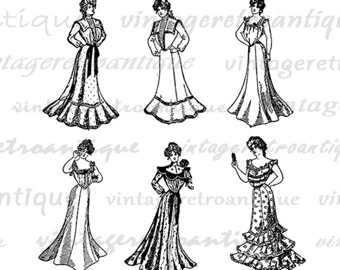 Digital Image Antique Women in Dresses Collage Sheet Download Ladies Fashion Graphic Printable Vintage Clip Art HQ 300dpi No.1290