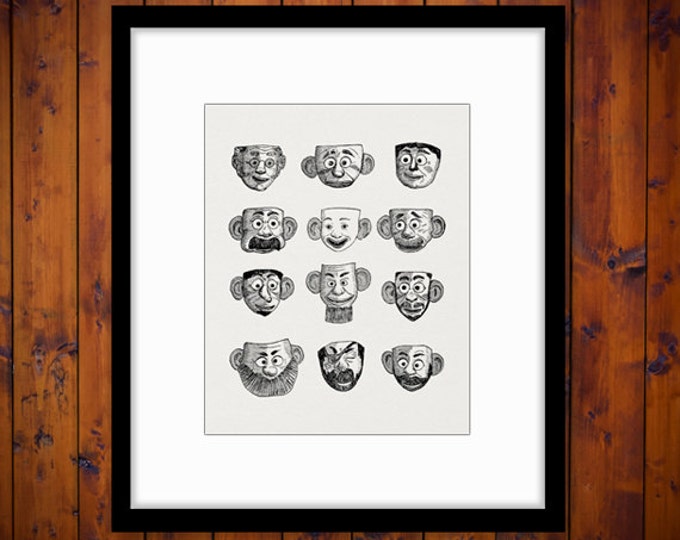 Printable Graphic Antique Faces Masks Digital Collage Sheet Download Classical Heads Image Vintage Clip Art HQ 300dpi No.1742