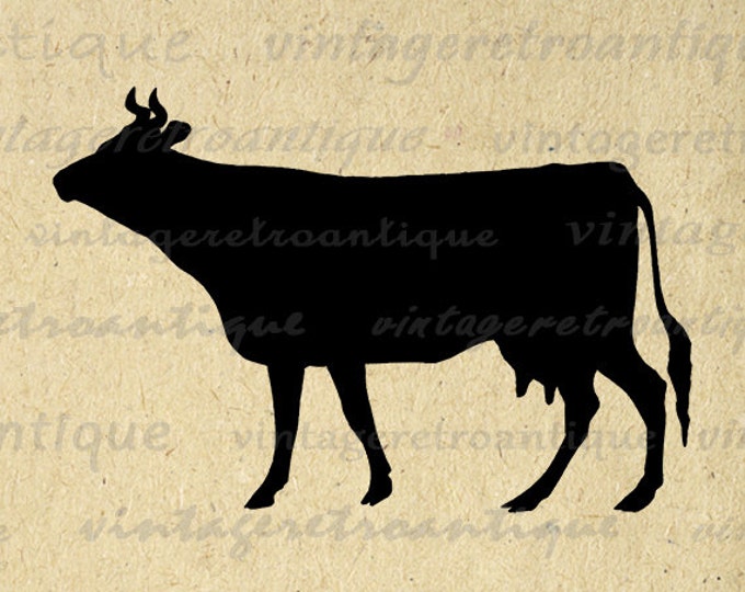 Cow Silhouette Image Printable Digital Farm Animal Download Graphic Antique Clip Art Jpg Png Eps HQ 300dpi No.3343