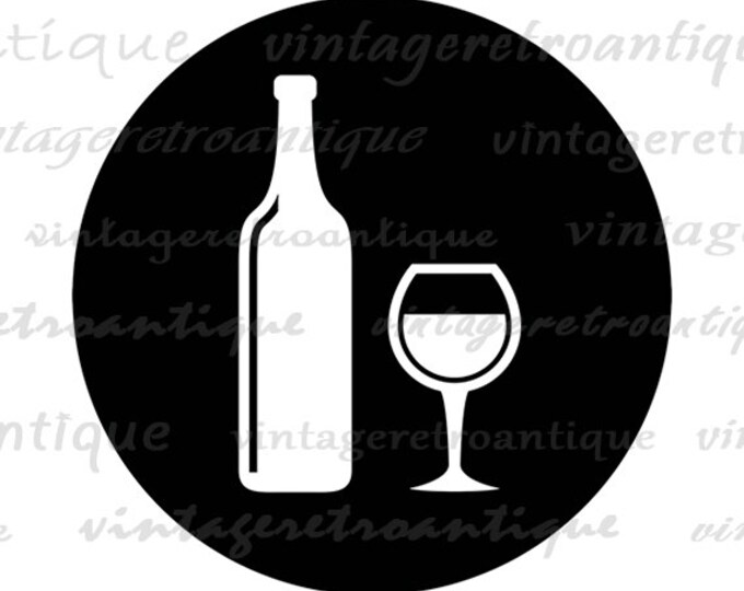 Wine Glass and Wine Bottle Digital Image Download Wine Printable Graphic Vintage Clip Art Jpg Png Eps HQ 300dpi No.4511