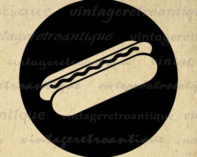 Printable Hot Dog Graphic Download Food Digital Hotdog Icon Image Vintage Clip Art for Transfers Making Prints etc HQ 300dpi No.4405