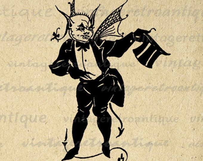 Printable Devil with Top Hat Graphic Image Digital Download Vintage Clip Art Jpg Png Eps HQ 300dpi No.3820