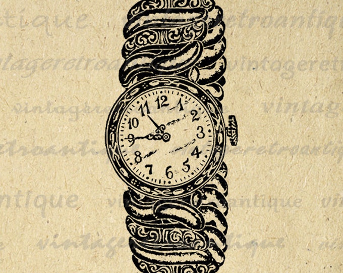 Printable Antique Watch Digital Graphic Illustration Image Download Vintage Clip Art Jpg Png Eps HQ 300dpi No.1345