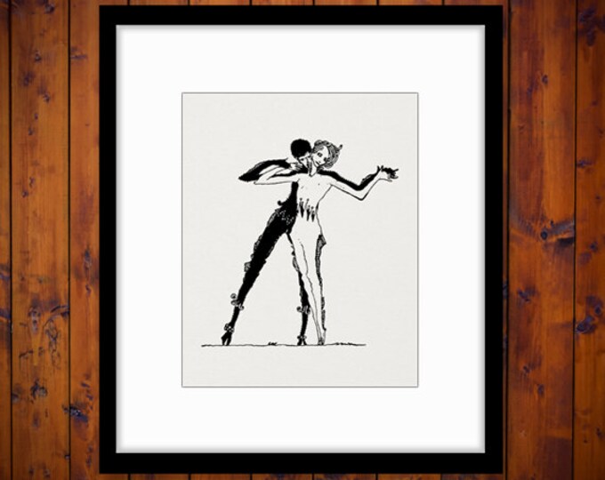 Dark Couple Dancing Printable Image Digital Romance Download Love Graphic Vintage Clip Art Jpg Png Eps HQ 300dpi No.3829