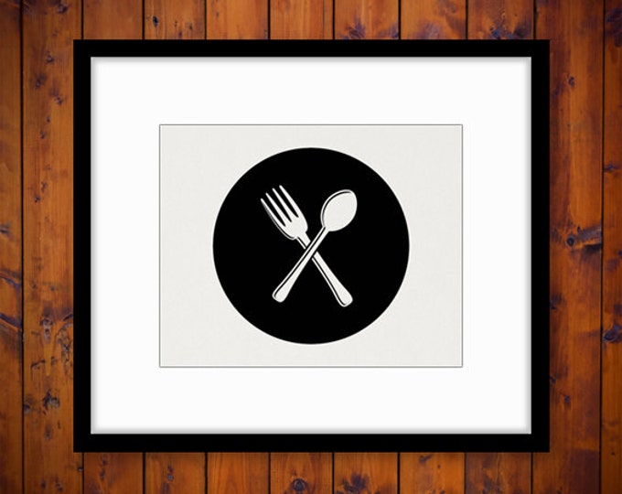 Silverware Icon Graphic Image Digital Fork and Spoon Printable Restaurant and Kitchen Art Download for Transfers Pillows HQ 300dpi No.4537