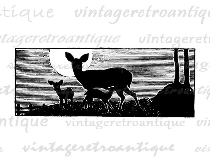 Deer Silhouette Image Digital Graphic Download Printable Vintage Clip Art Jpg Png Eps 18x18 HQ 300dpi No.2038