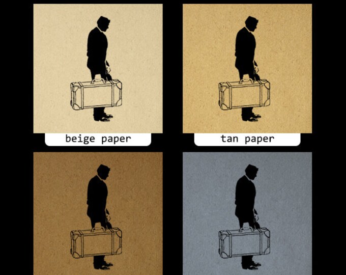 Vintage Man with Suitcase Digital Image Download Antique Traveler Graphic Printable Clip Art Jpg Png Eps HQ 300dpi No.4061