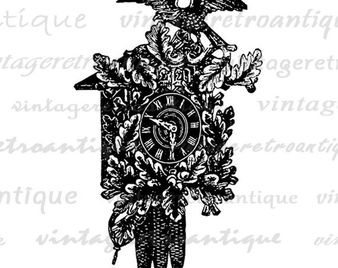 Vintage Cuckoo Clock Digital Image Download Printable Graphic Vintage Clip Art HQ No.1403