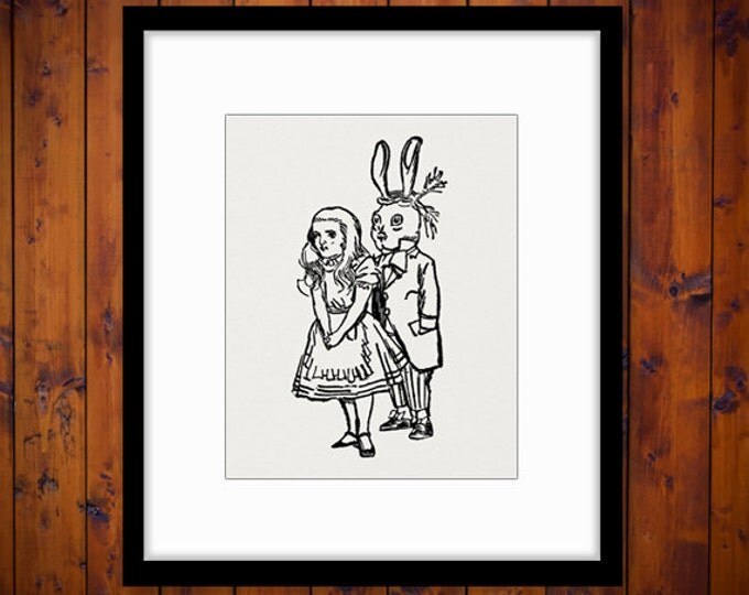 Alice in Wonderland Image Graphic Digital Alice And White Rabbit Printable White Rabbit Download Antique Clip Art HQ 300dpi No.4673