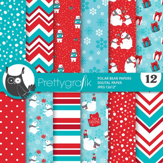 Polar bears digital paper, Polar bear commercial use, Christmas bear scrapbook papers, background - PS836 Il_570xn