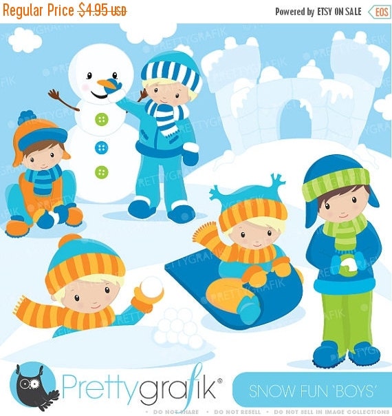 80% OFF SALE Snow boys clipart commercial use, vector graphics, digital clip art, digital images - CL623 Il_570xn